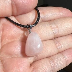Rose Quartz Tumbled Pendant Necklace - Pink Gemstone on Cord